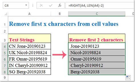 menghilangkan karakter di excel|Excel: Remove first or last characters (from left or right).